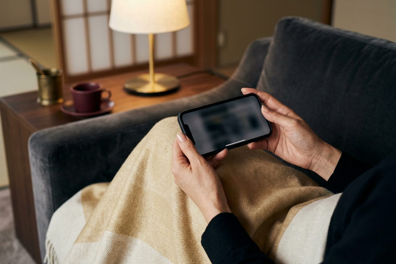 スマートフォンで読みものをする手元のイメージ